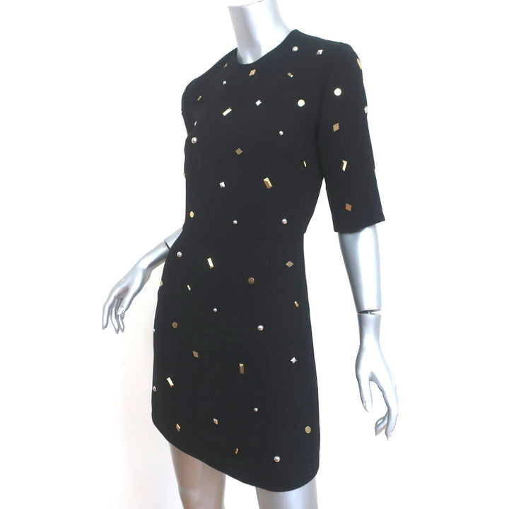 McQ Alexander McQueen Studded Mini Dress Black Crepe Size 38 Short Sleeve
