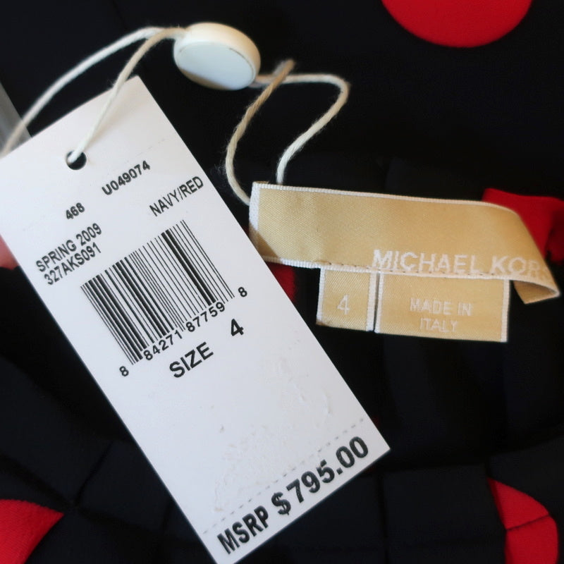 Michael Kors Collection Polka Dot Blouse Navy/Red Size 4 Sleeveless Top NEW