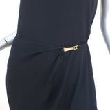 Donna Karan Clasp-Embellished Midi Dress Navy Draped Jersey Size Large NEW