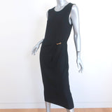 Donna Karan Clasp-Embellished Midi Dress Navy Draped Jersey Size Large NEW