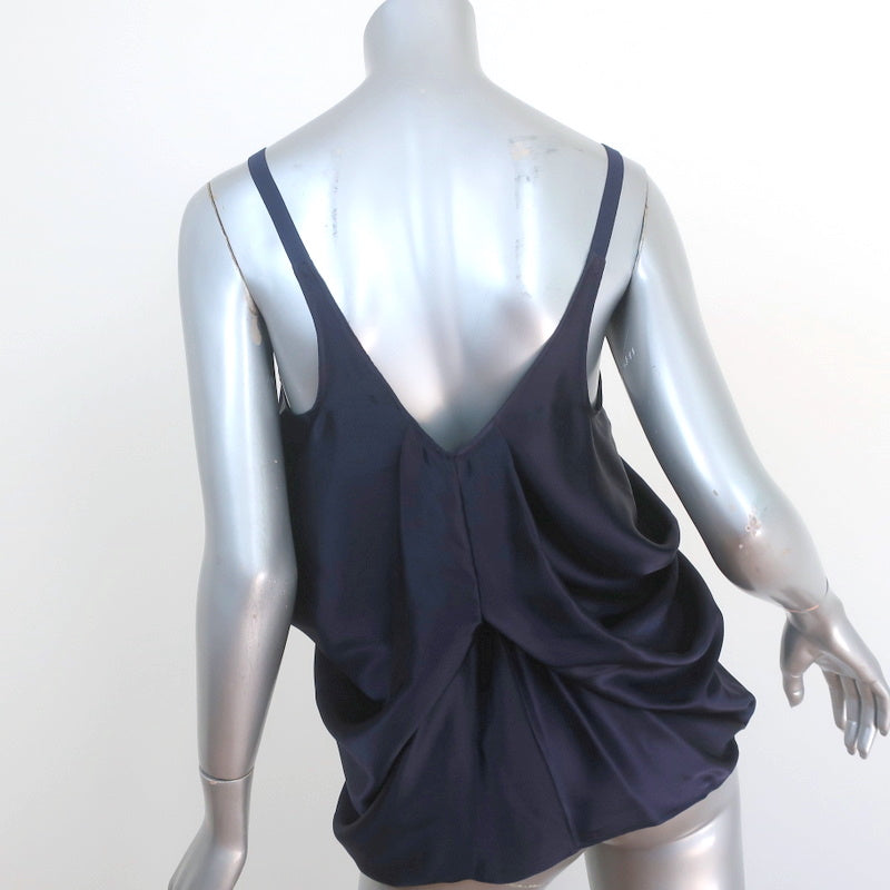 Helmut Lang Draped Silk Tank Top Navy Dry Charmeuse Size Small