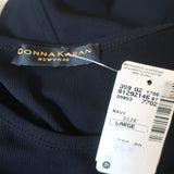 Donna Karan Clasp-Embellished Midi Dress Navy Draped Jersey Size Large NEW