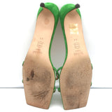 BY FAR Virgo Cutout Mules Green Suede Size 41 Kitten Heel Sandals