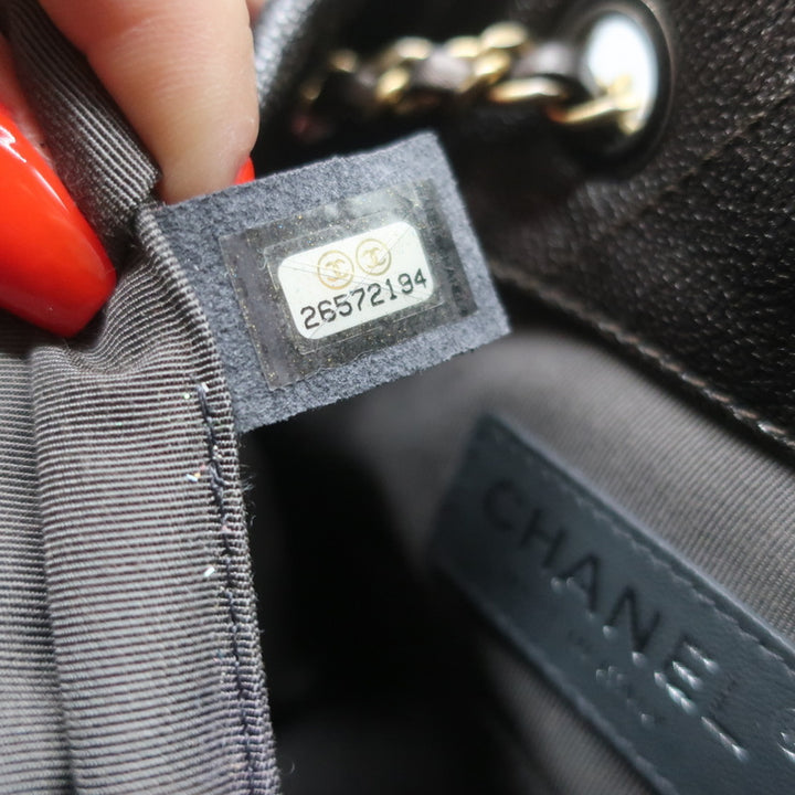 Chanel Gabrielle Chevron Backpack Dark Silver Metallic Grained Goatskin Leather