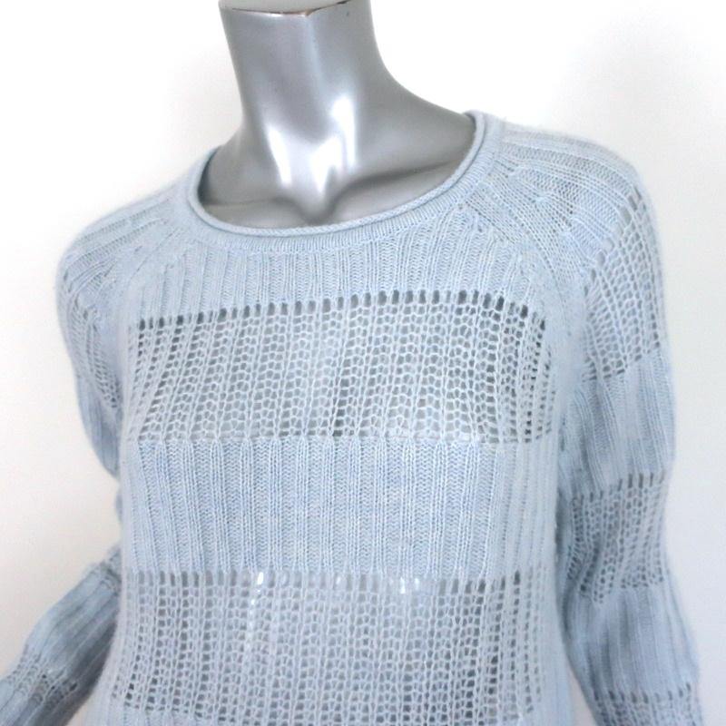 360 Cashmere Sweater Light Blue Open Knit Cashmere Pullover Size Medium - Celebrity Owned
