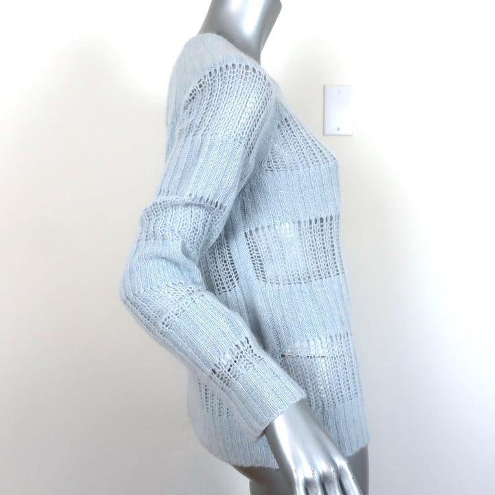 360 Cashmere Sweater Light Blue Open Knit Cashmere Pullover Size Medium - Celebrity Owned