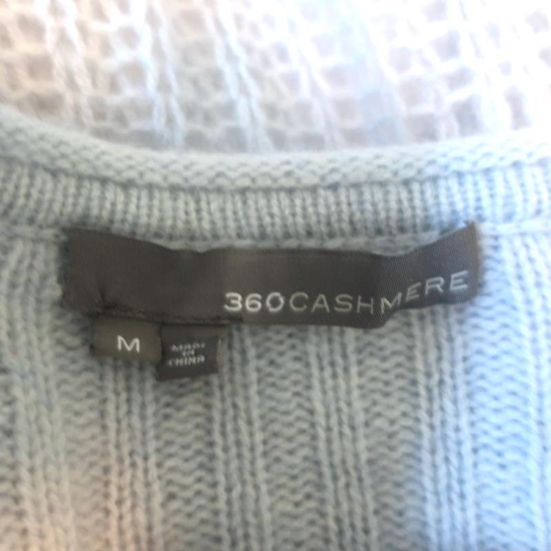 360 Cashmere Sweater Light Blue Open Knit Cashmere Pullover Size Medium - Celebrity Owned