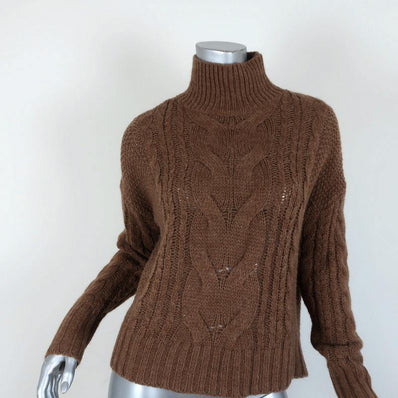 360 Sweater Alexia Brown Cable Knit Size Extra Small Turtleneck Pullover NEW - Celebrity Owned
