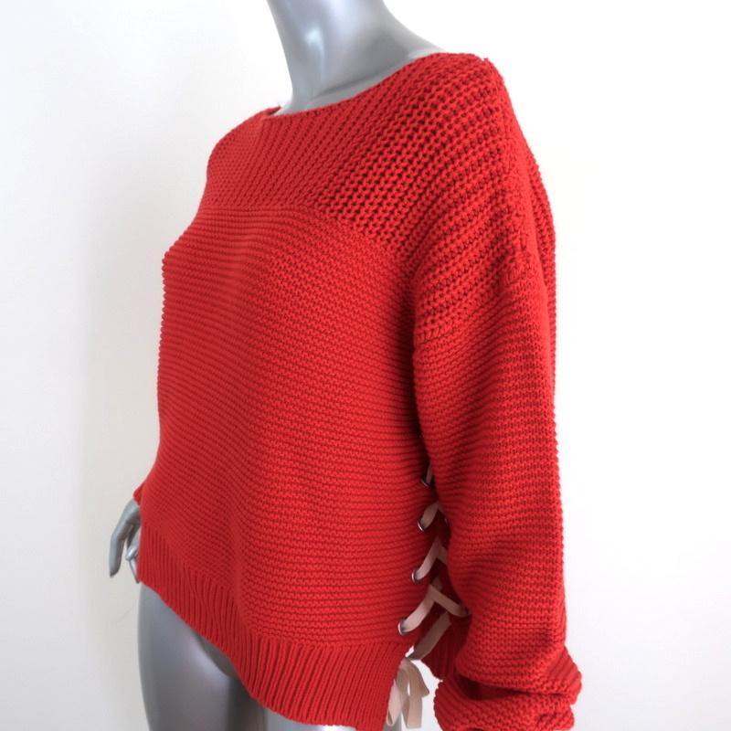 360 Sweater Emilia Red Cotton Knit Size Medium Lace-Up Side Pullover NEW - Celebrity Owned
