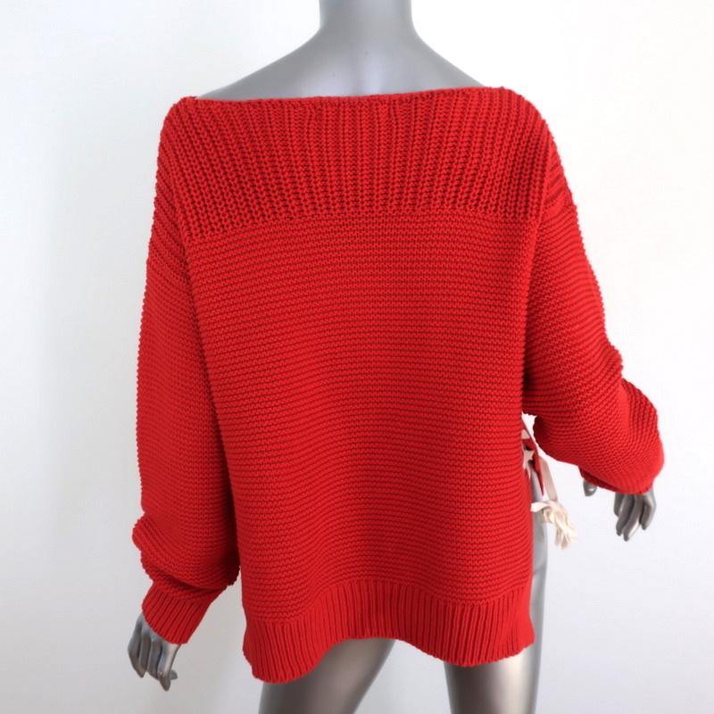 360 Sweater Emilia Red Cotton Knit Size Medium Lace-Up Side Pullover NEW - Celebrity Owned