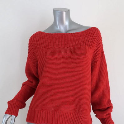 360 Sweater Emilia Red Cotton Knit Size Medium Lace-Up Side Pullover NEW - Celebrity Owned