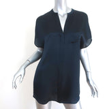 Vince Satin Popover Blouse Navy Silk Size Small Short Sleeve Tunic Top NEW