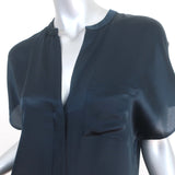 Vince Satin Popover Blouse Navy Silk Size Small Short Sleeve Tunic Top NEW