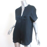 Vince Satin Popover Blouse Navy Silk Size Small Short Sleeve Tunic Top NEW
