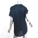 Vince Satin Popover Blouse Navy Silk Size Small Short Sleeve Tunic Top NEW