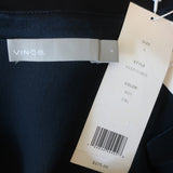 Vince Satin Popover Blouse Navy Silk Size Small Short Sleeve Tunic Top NEW
