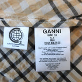 GANNI Puff Sleeve Mini Dress Beige Seersucker Check Size 32