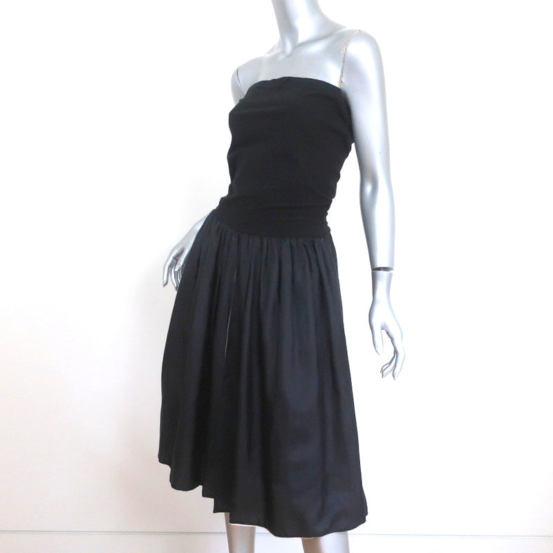 Dolce &amp; Gabbana Strapless Dress Black Cotton Jersey &amp; Ruffled Silk Size 44