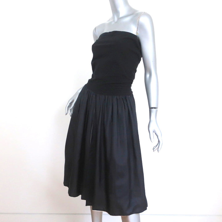 Dolce &amp; Gabbana Strapless Dress Black Cotton Jersey &amp; Ruffled Silk Size 44