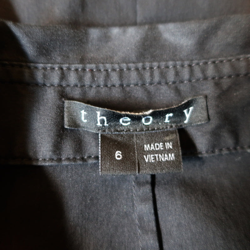 Theory Zip-Front Mini Dress Torma Black Stretch Cotton Size 6 Short Sleeve