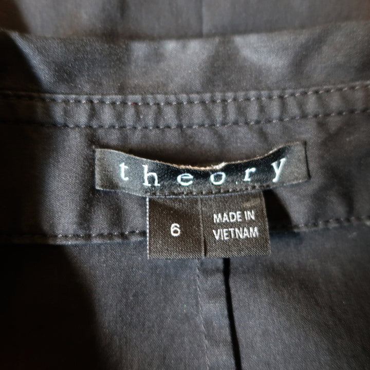 Theory Zip-Front Mini Dress Torma Black Stretch Cotton Size 6 Short Sleeve