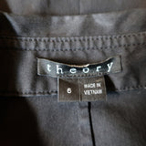 Theory Zip-Front Mini Dress Torma Black Stretch Cotton Size 6 Short Sleeve