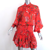 Alexis Mini Dress Rianna Red Floral Print Smocked Satin Size Extra Small
