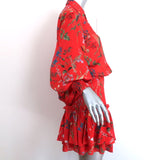 Alexis Mini Dress Rianna Red Floral Print Smocked Satin Size Extra Small
