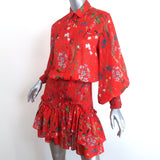 Alexis Mini Dress Rianna Red Floral Print Smocked Satin Size Extra Small