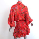 Alexis Mini Dress Rianna Red Floral Print Smocked Satin Size Extra Small