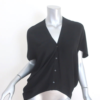 Helmut Lang Button Down Blouse Axio Black Crepe Size Petite Short Sleeve Top