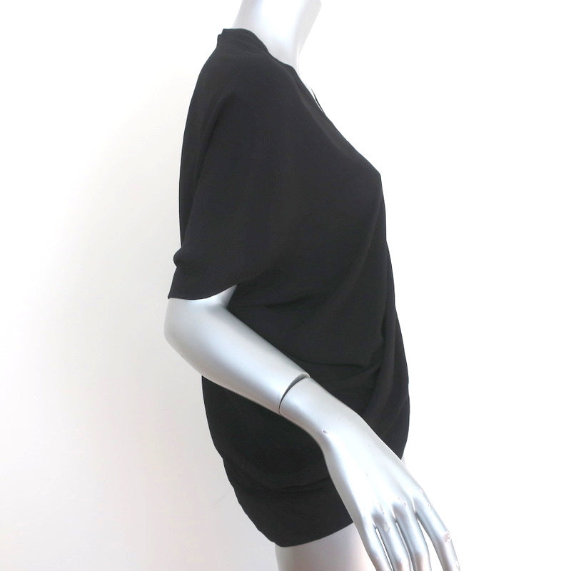 Helmut Lang Button Down Blouse Axio Black Crepe Size Petite Short Sleeve Top