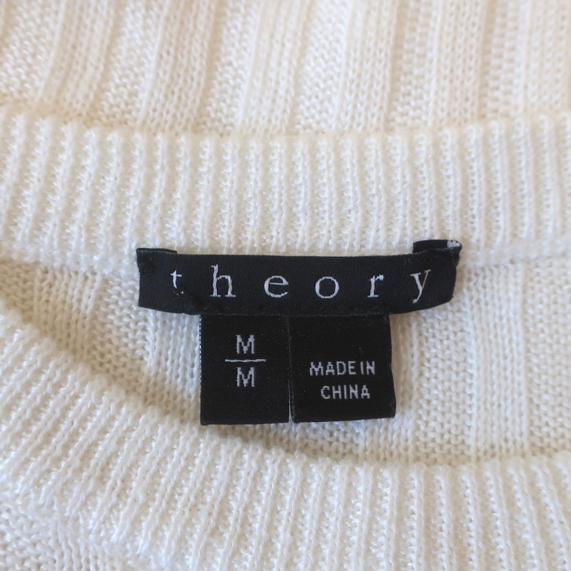Theory Sleeveless Top Koronee Sag Harbor White Ribbed Knit Size Medium