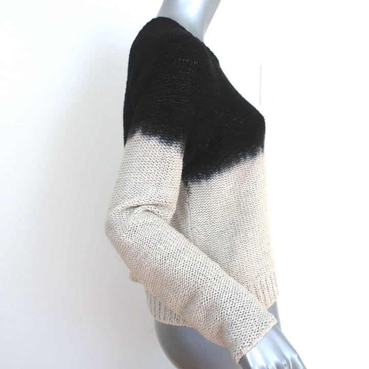 James Perse Dip-Dyed Pullover Sweater Black/Cream Cotton-Linen Size 0