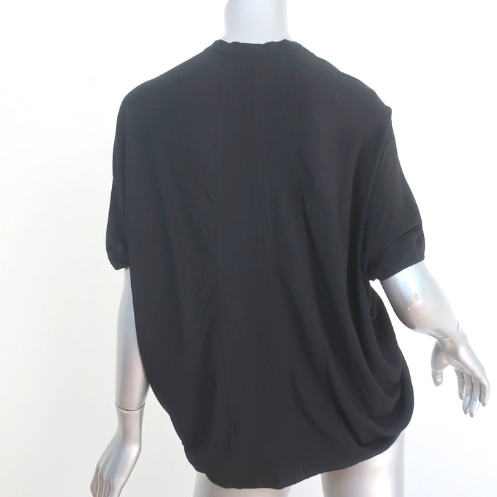 Helmut Lang Button Down Blouse Axio Black Crepe Size Petite Short Sleeve Top