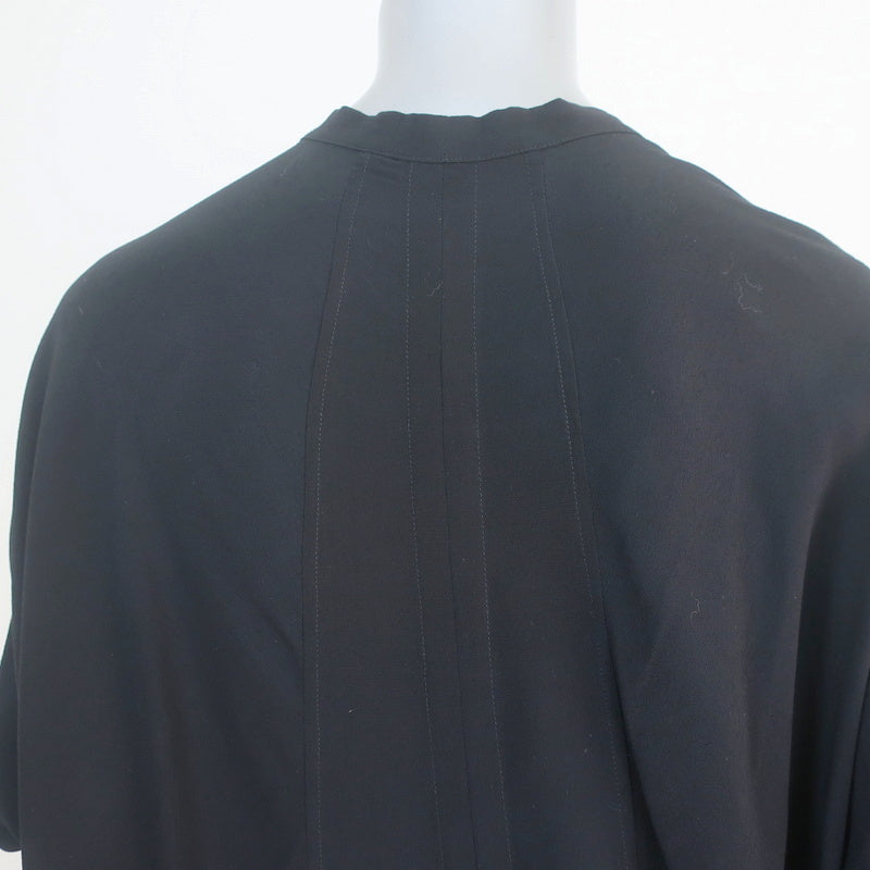 Helmut Lang Button Down Blouse Axio Black Crepe Size Petite Short Sleeve Top