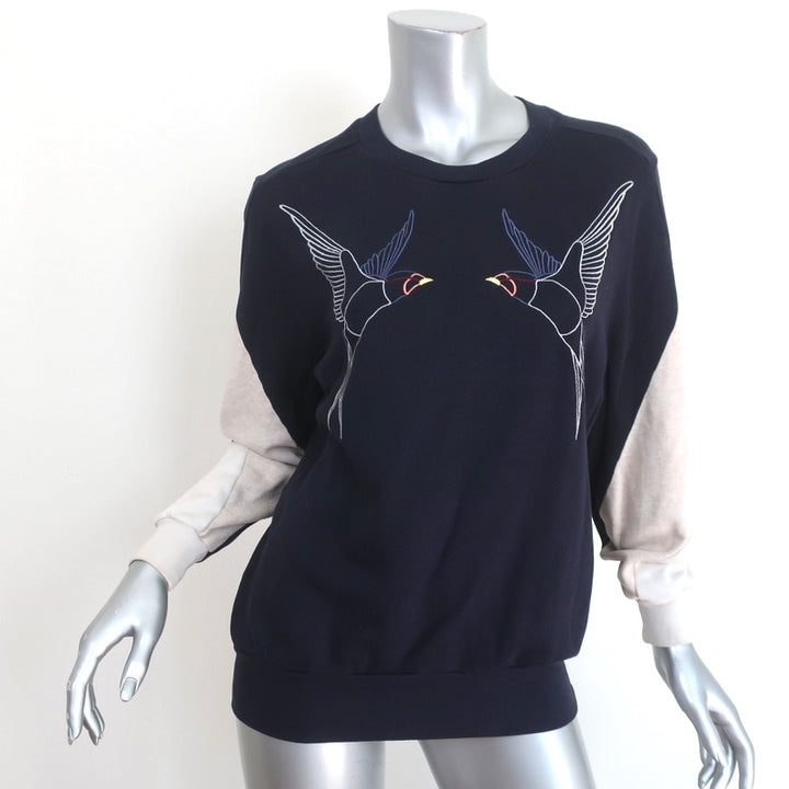 Stella McCartney Swallow Embroidered Sweatshirt Navy Size 36 Crewneck Pullover