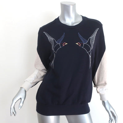 Stella McCartney Swallow Embroidered Sweatshirt Navy Size 36 Crewneck Pullover