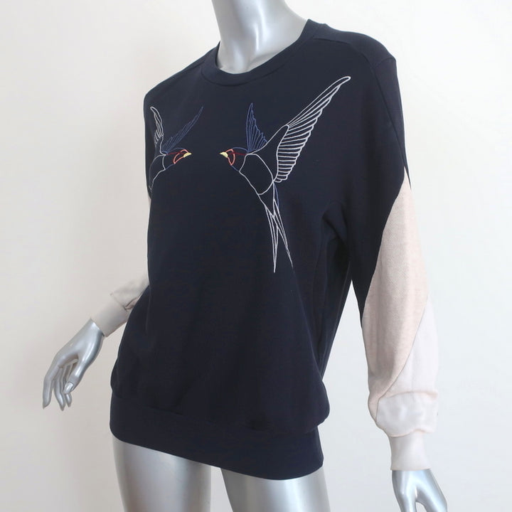 Stella McCartney Swallow Embroidered Sweatshirt Navy Size 36 Crewneck Pullover