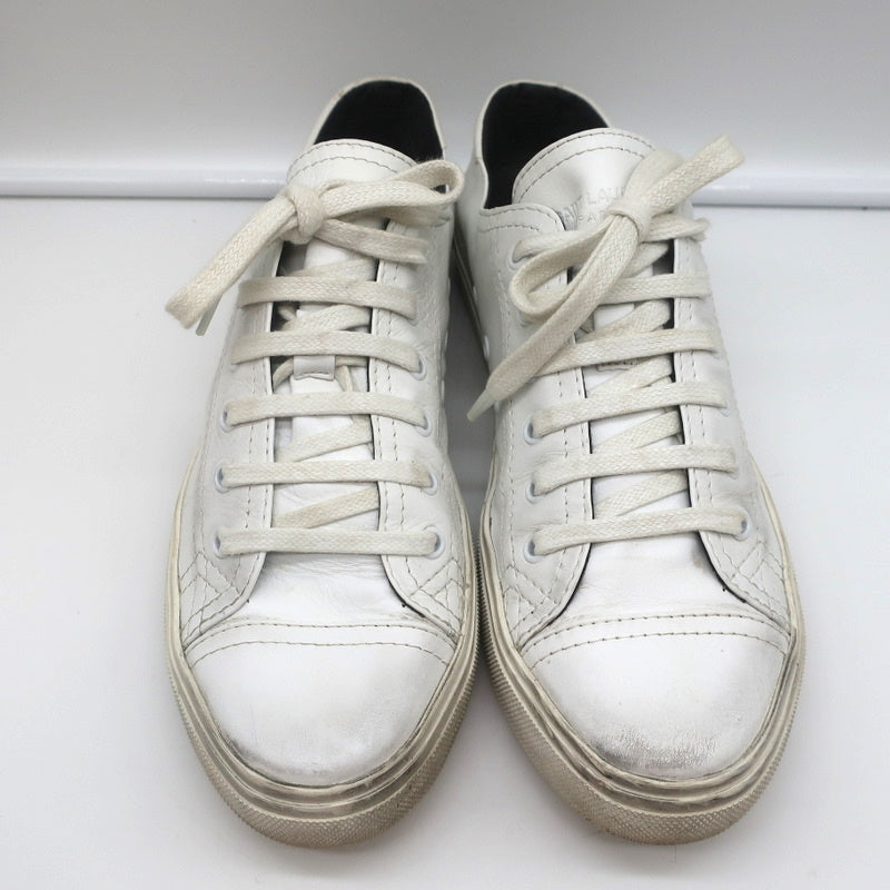 Saint Laurent Cap Toe Low Top Sneakers White Leather Size 40.5