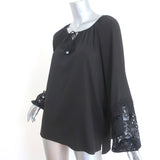 T Tahari Lace Cuff Peasant Blouse Black Size Large Long Sleeve Tie-Neck Top NEW