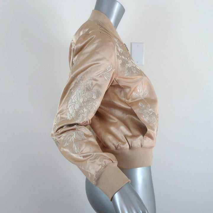 3x1 Bomber Jacket Champagne Floral Embroidered Satin Size Small - Celebrity Owned