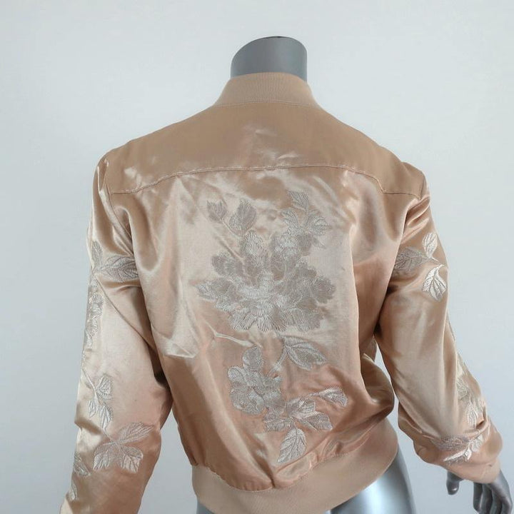 3x1 Bomber Jacket Champagne Floral Embroidered Satin Size Small - Celebrity Owned