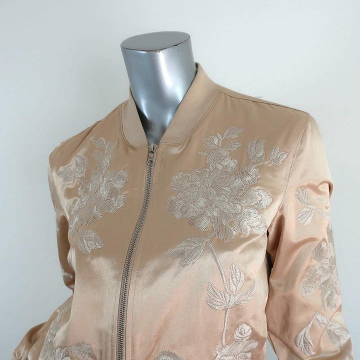 3x1 Bomber Jacket Champagne Floral Embroidered Satin Size Small - Celebrity Owned