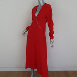 Victoria Beckham Chain-Embellished Dress Red Crepe Size US 8 Long Sleeve Midi