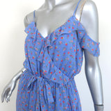 Joie Cold-Shoulder Dress Dinesha Blue Ruffled Strawberry Print Silk Size Small