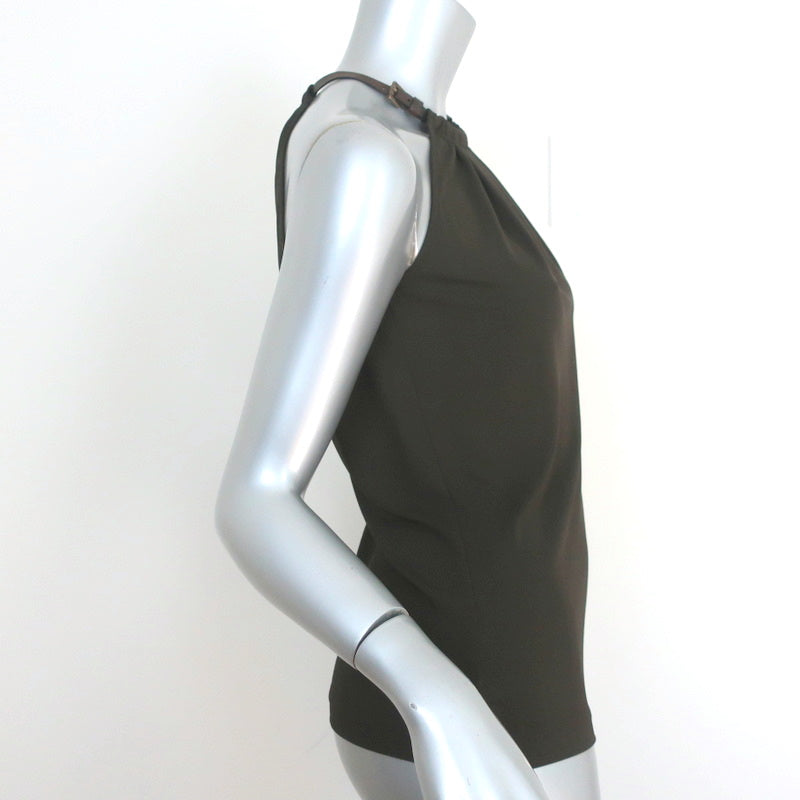 Michael Kors Collection Leather Strap Halter Top Dark Brown Jersey Size 4 NEW
