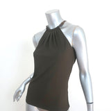 Michael Kors Collection Leather Strap Halter Top Dark Brown Jersey Size 4 NEW