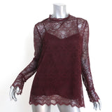 Theory Scalloped Lace Top Currant Size Medium Long Sleeve Blouse NEW