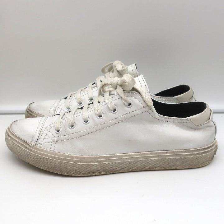Saint Laurent Cap Toe Low Top Sneakers White Leather Size 40.5